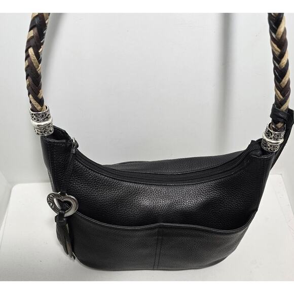 Chic BRIGHTON Barbados Zip Top Hobo Shoulder Bag leather & Braided Strap Black - Picture 12 of 15